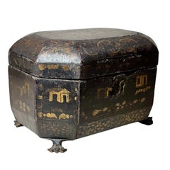 Chinese Export Black Lacquer Tea Caddy