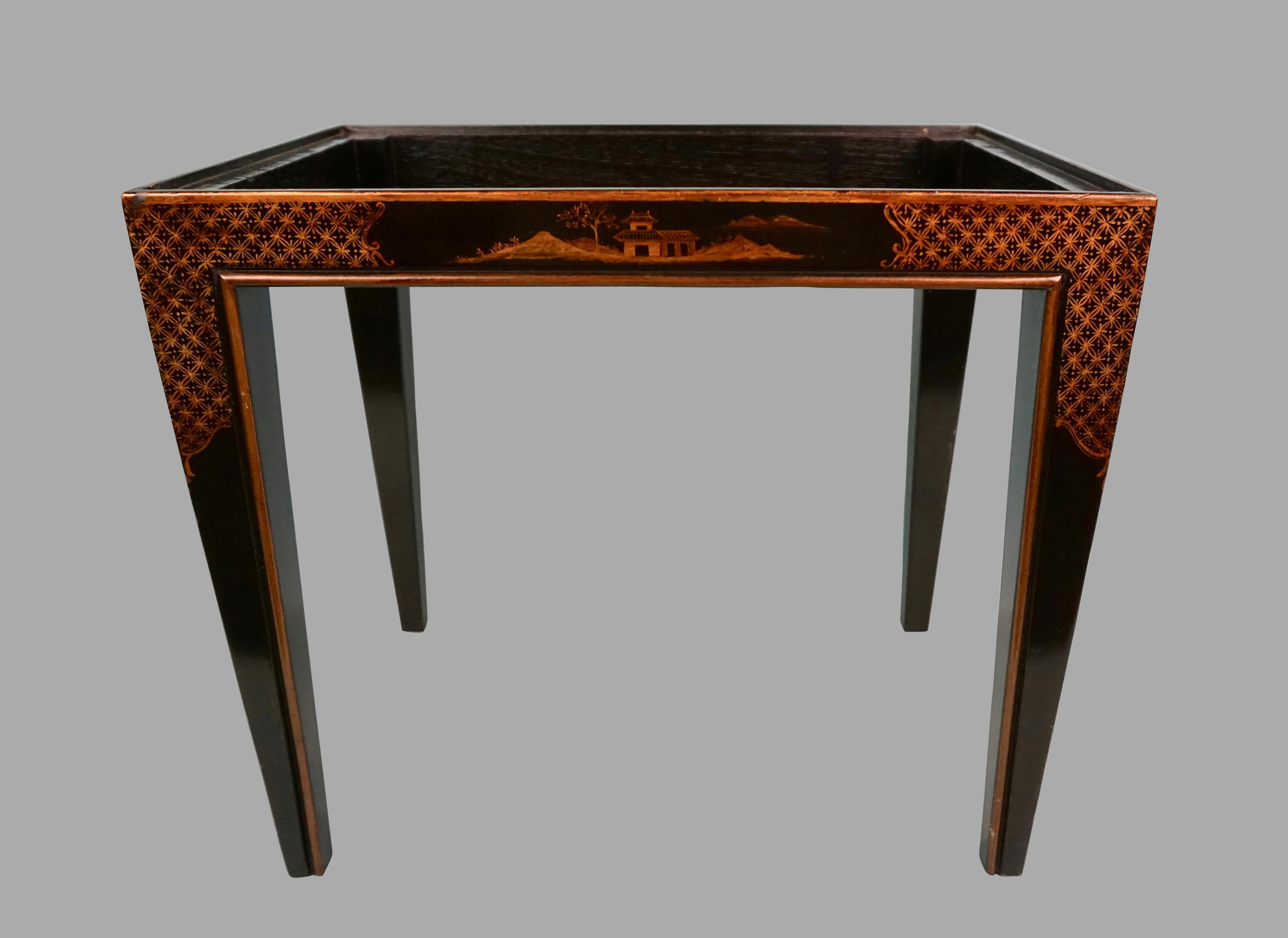 Chinese Export Black Lacquer Writing or Work Box on Later Custom Stand 7