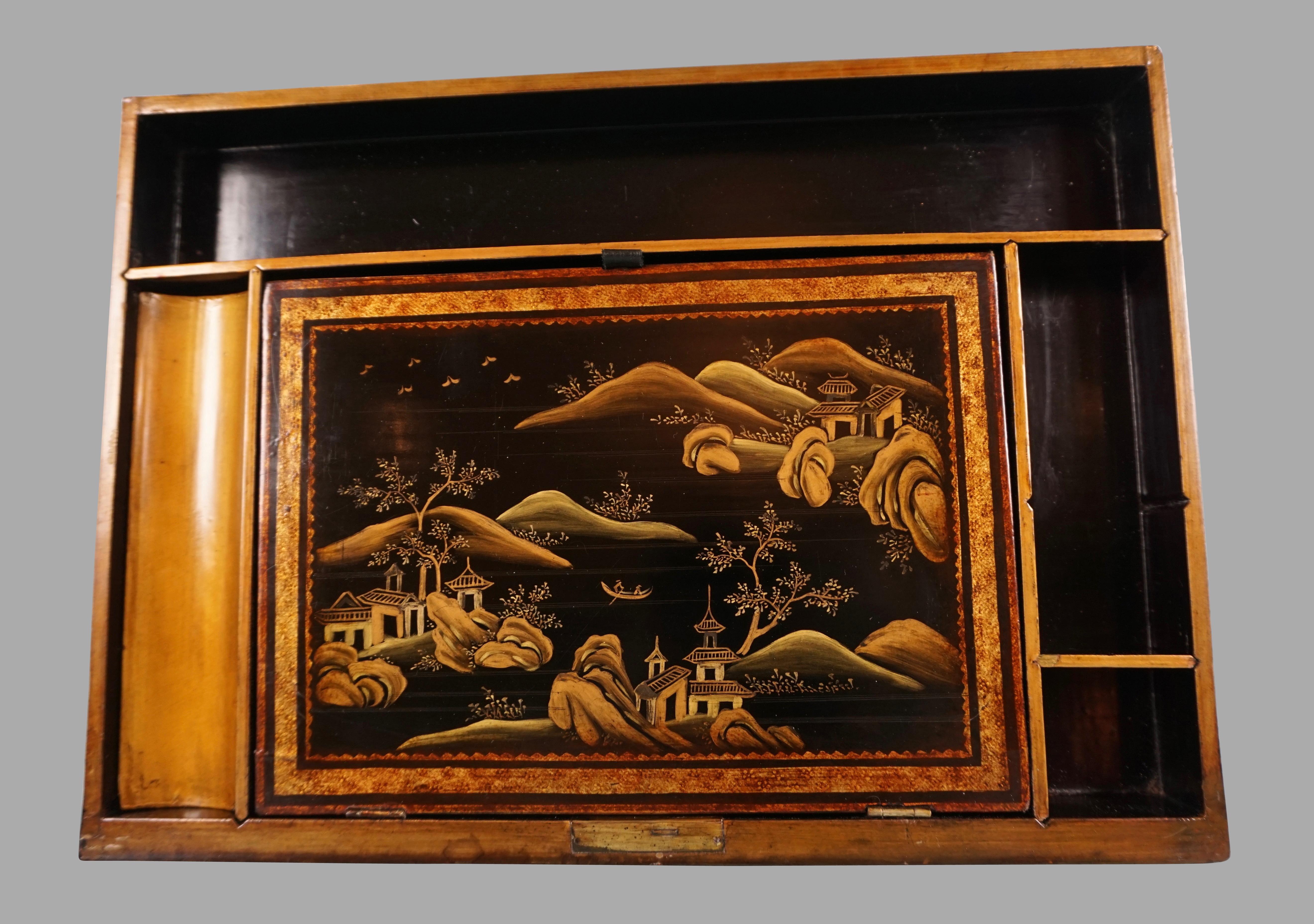 Chinese Export Black Lacquer Writing or Work Box on Later Custom Stand 4