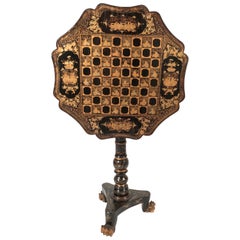 Chinese Export Black Lacquered and Penwork Gilt Games Table, circa 1810
