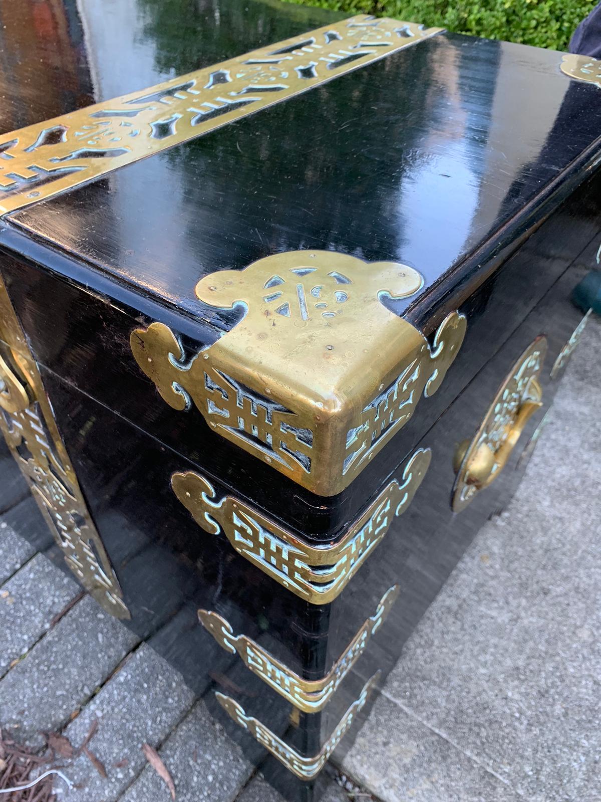 Chinese Export Black Lacquered Camphor Wood and Brass Trunk, circa 1900 For Sale 10