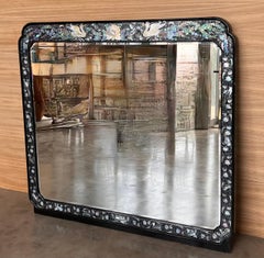 Chinese Export Black Lacquered Mirror with Inlays