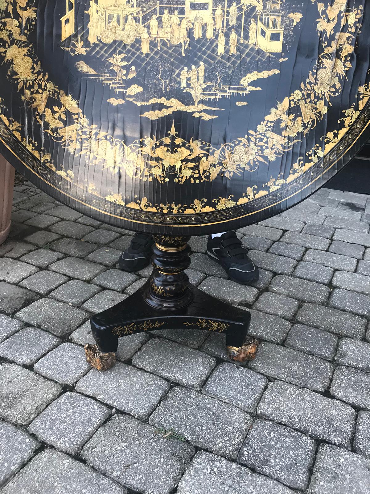 Chinese Export Black Lacquered Tilt Top Table, circa 1820s 12