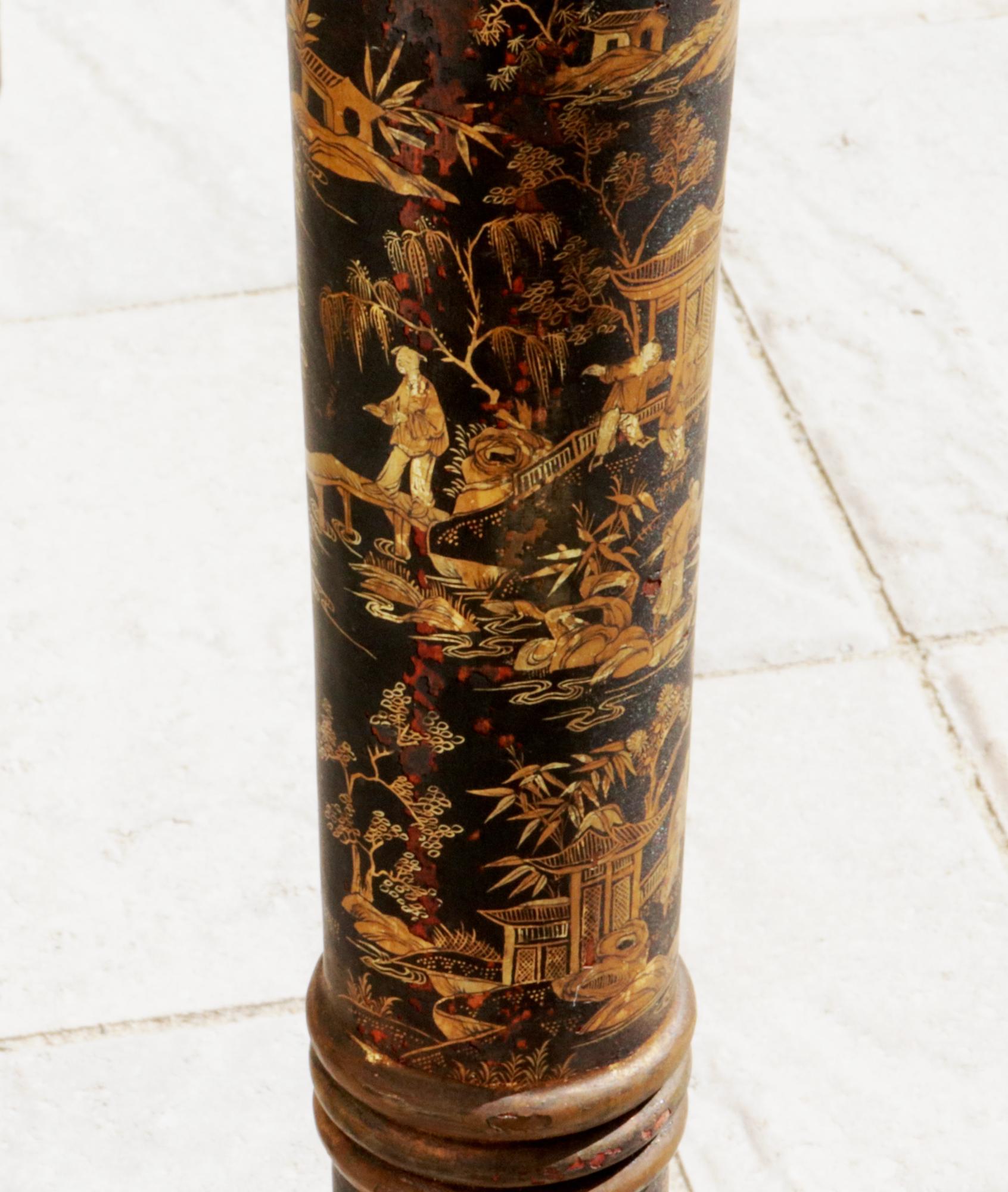 Chinese Export Black Lacquered Writing Table or Desk with Gilt Landscapes For Sale 14