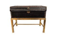 Chinese Export Black Leather Box On Stand