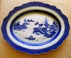 Chinese Export Blue & White Porcelain Large Silver-Form Shaped Dishes
