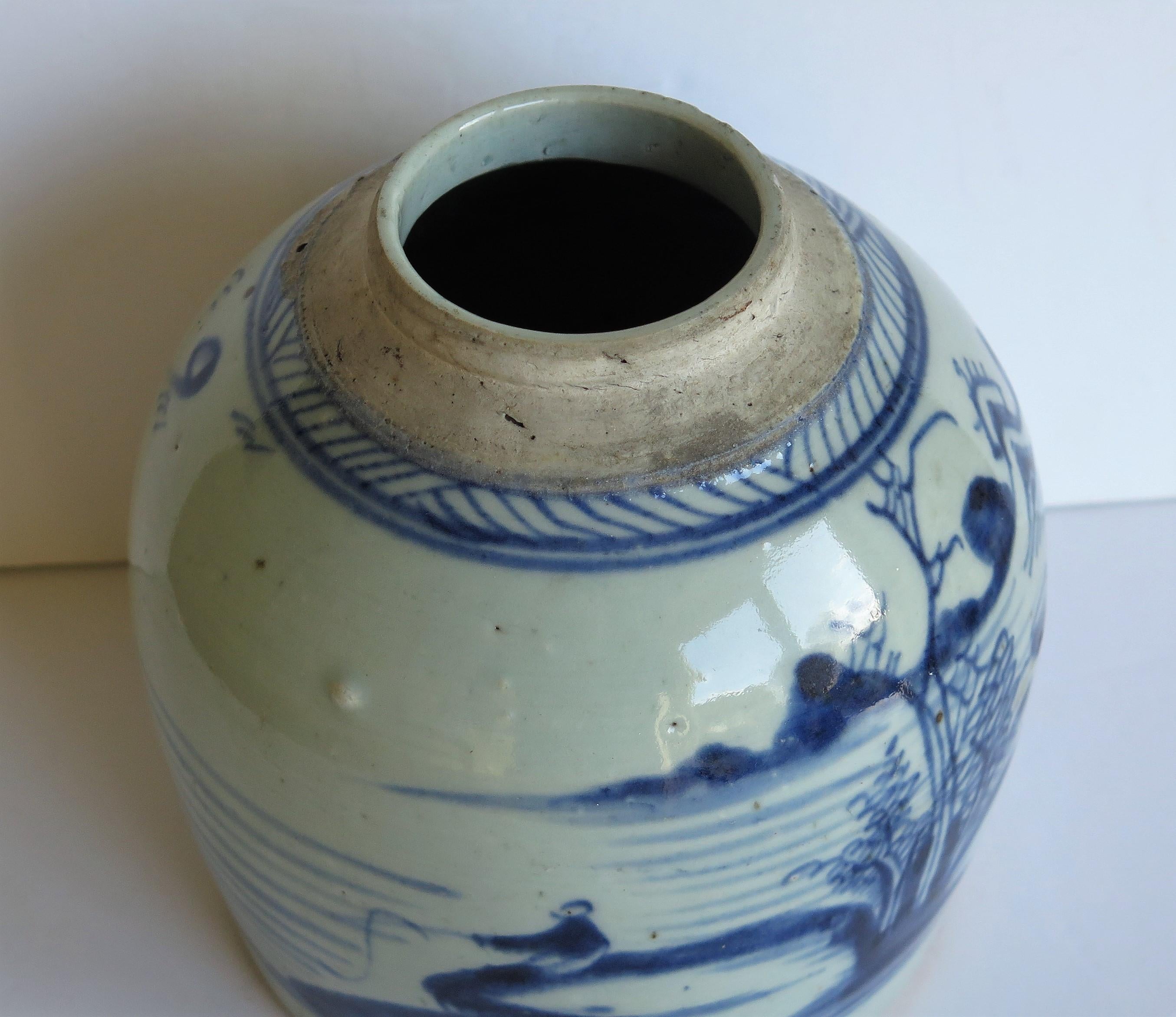 Chinese Export Blue and White Jar Porcelain Hand Painted, Qing 18th Century 5