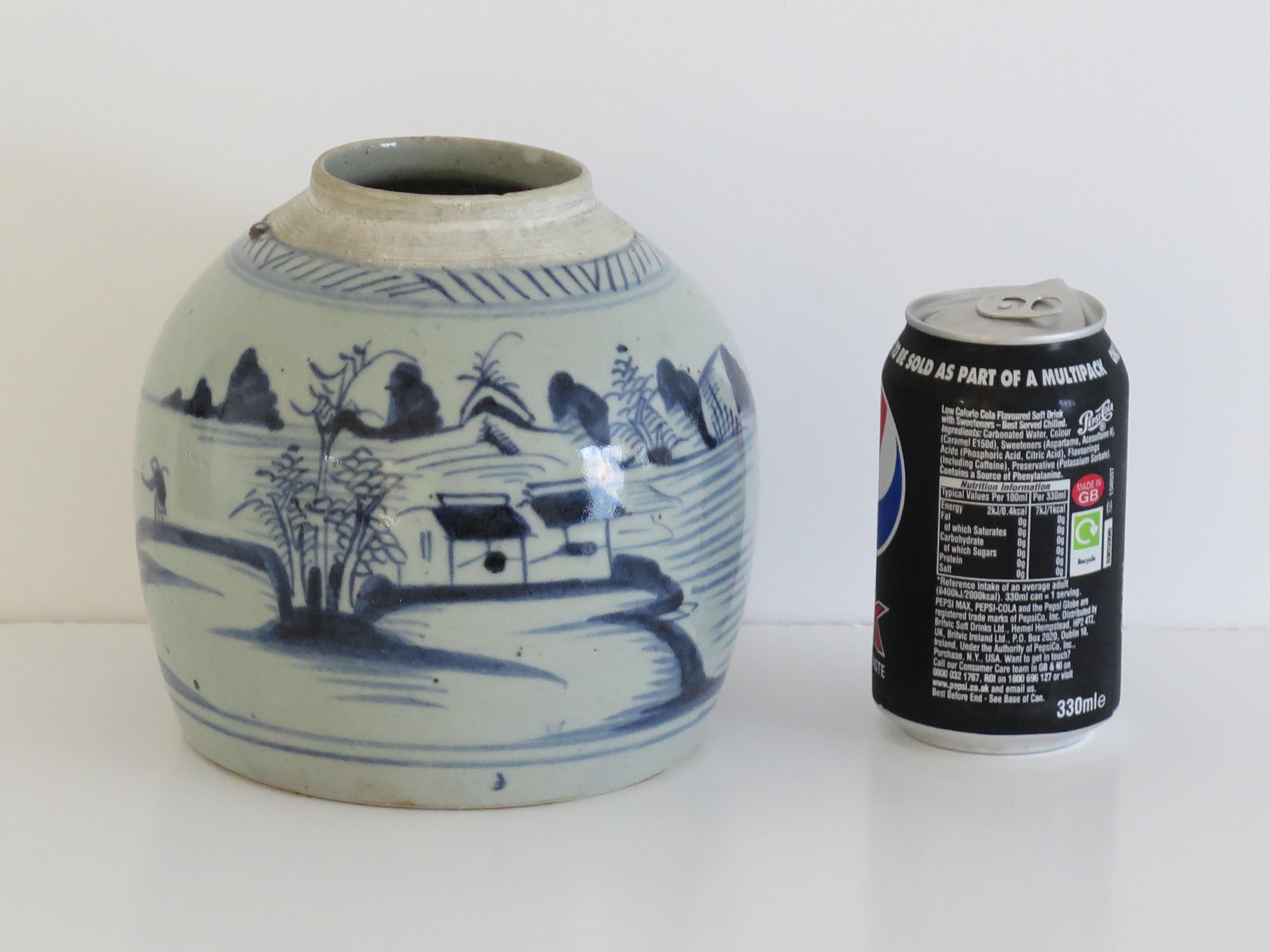 Chinese Export Blue and White Jar Porcelain Hand Painted, Qing 18th Century For Sale 9