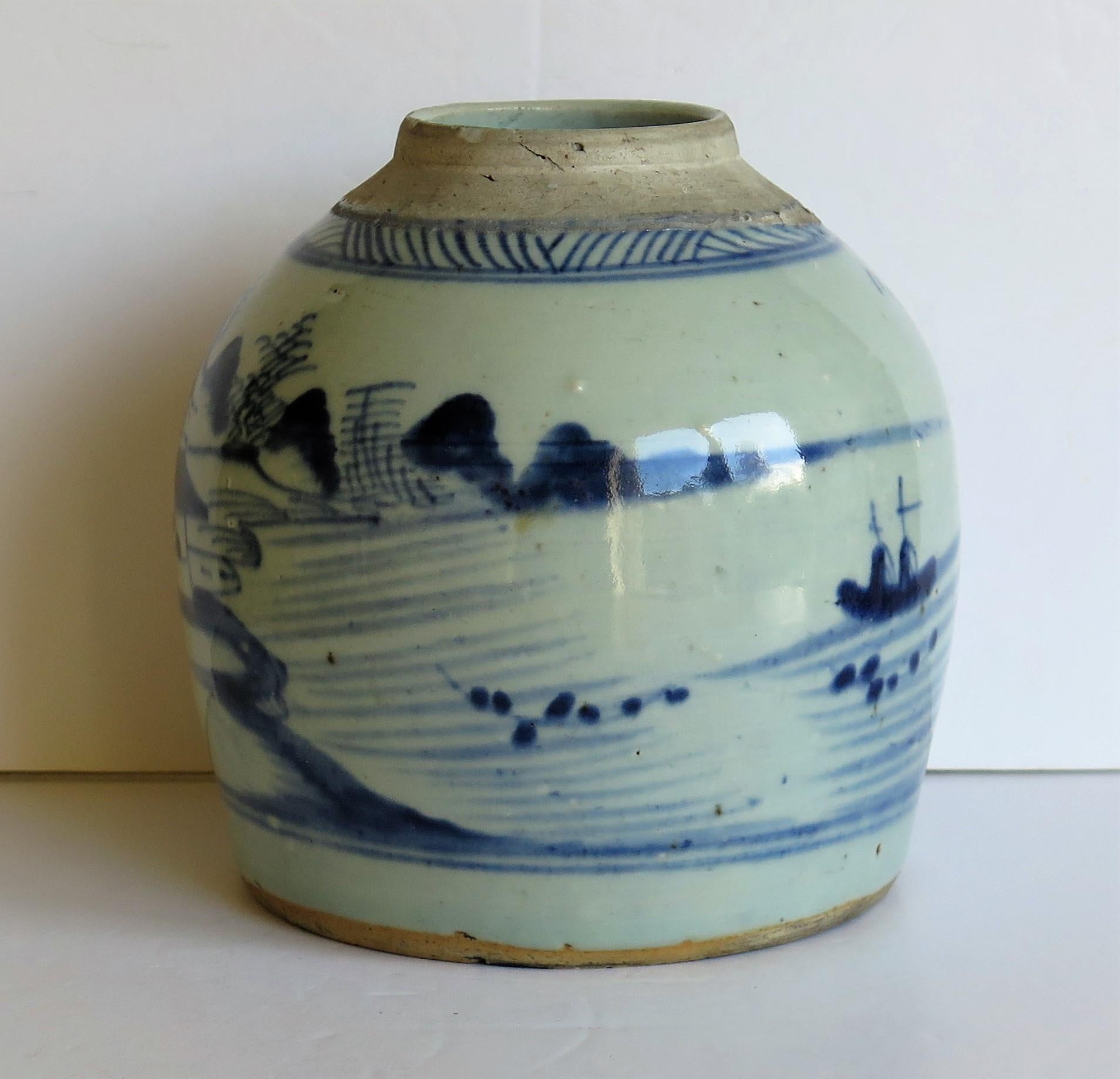 Chinese Export Blue and White Jar Porcelain Hand Painted, Qing 18th Century In Good Condition In Lincoln, Lincolnshire