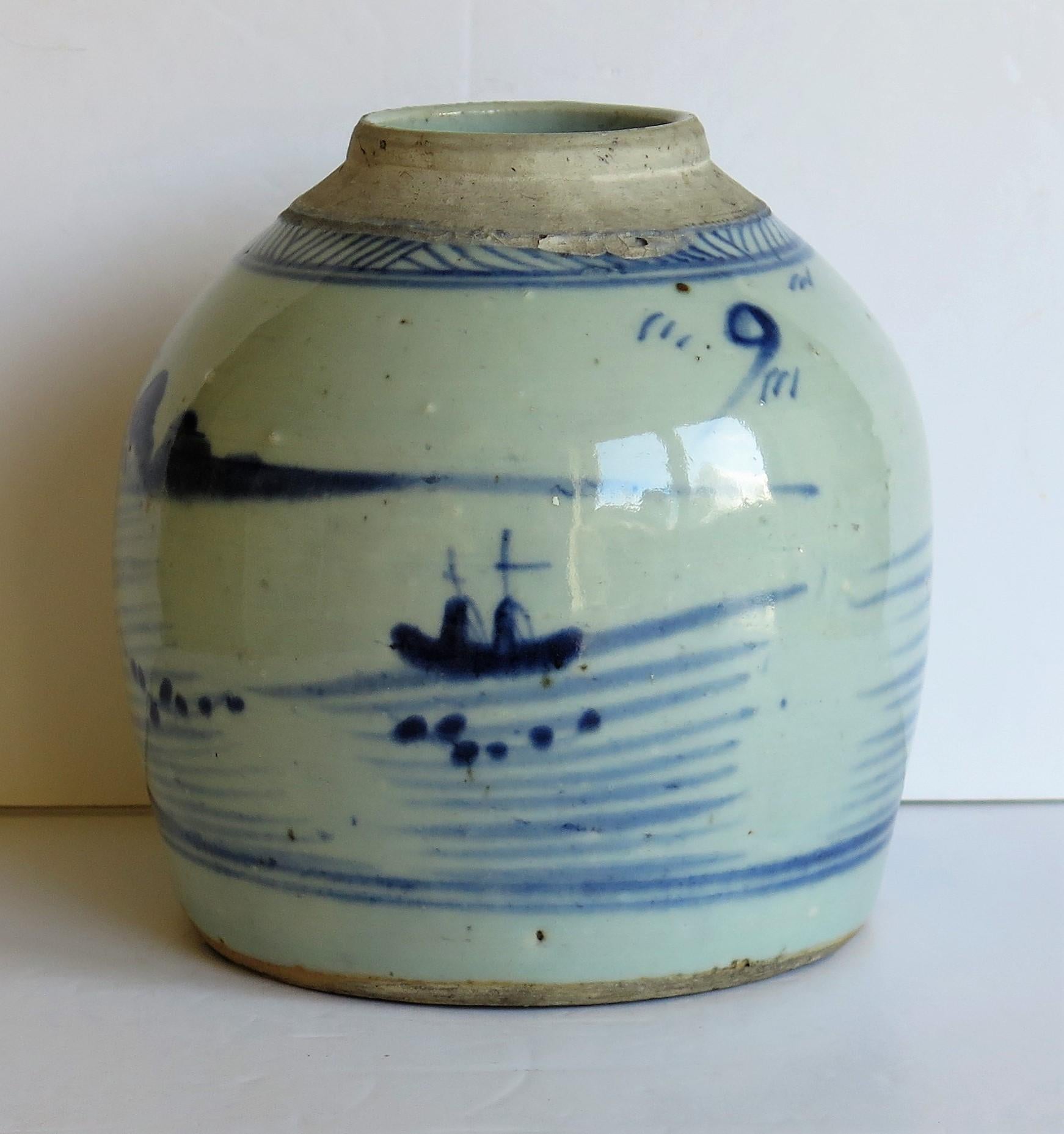 Chinese Export Blue and White Jar Porcelain Hand Painted, Qing 18th Century 1