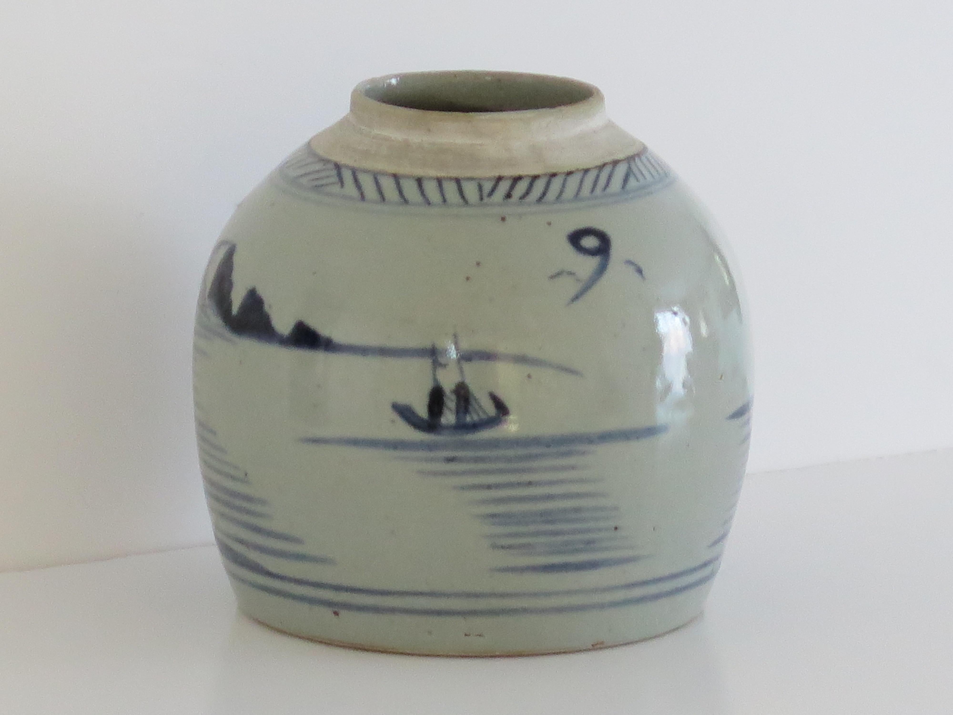 Chinese Export Blue and White Jar Porcelain Hand Painted, Qing 18th Century For Sale 2