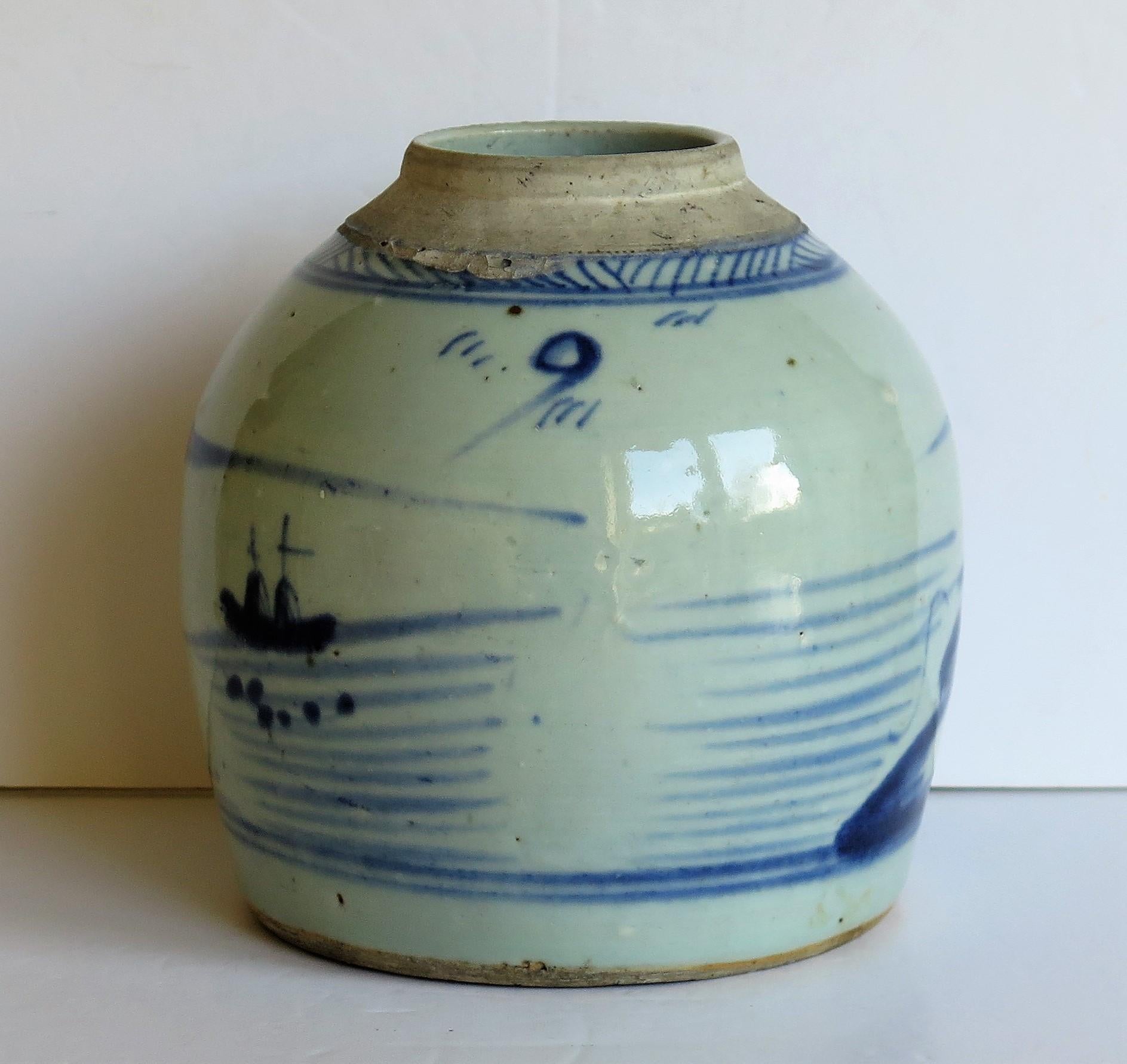 Chinese Export Blue and White Jar Porcelain Hand Painted, Qing 18th Century 2