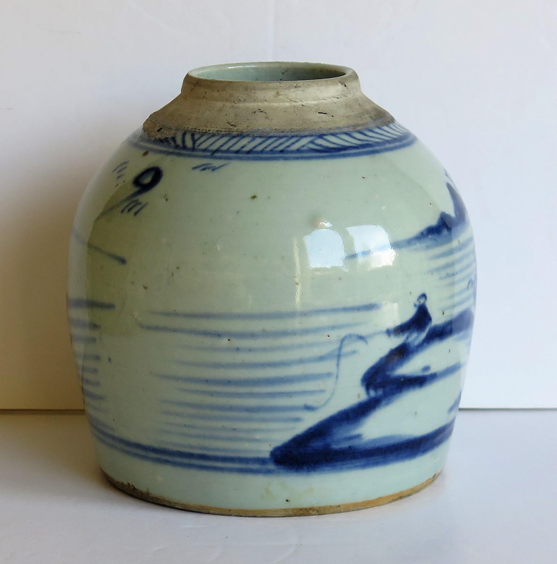 Chinese Export Blue and White Jar Porcelain Hand Painted, Qing 18th Century 3