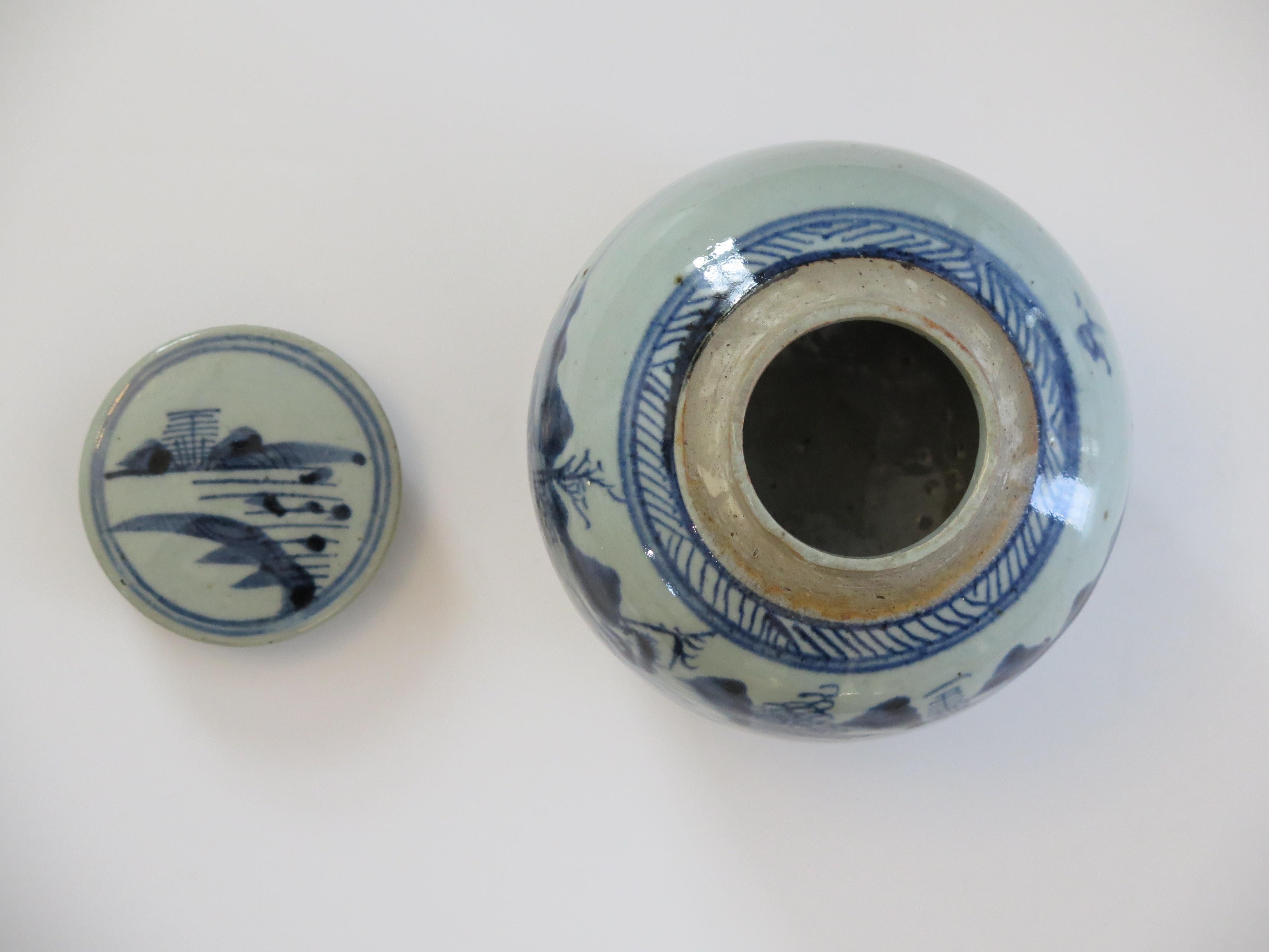 Chinese Export Blue and White Lidded Jar  Porcelain Hand Painted, Qing 18th C For Sale 6