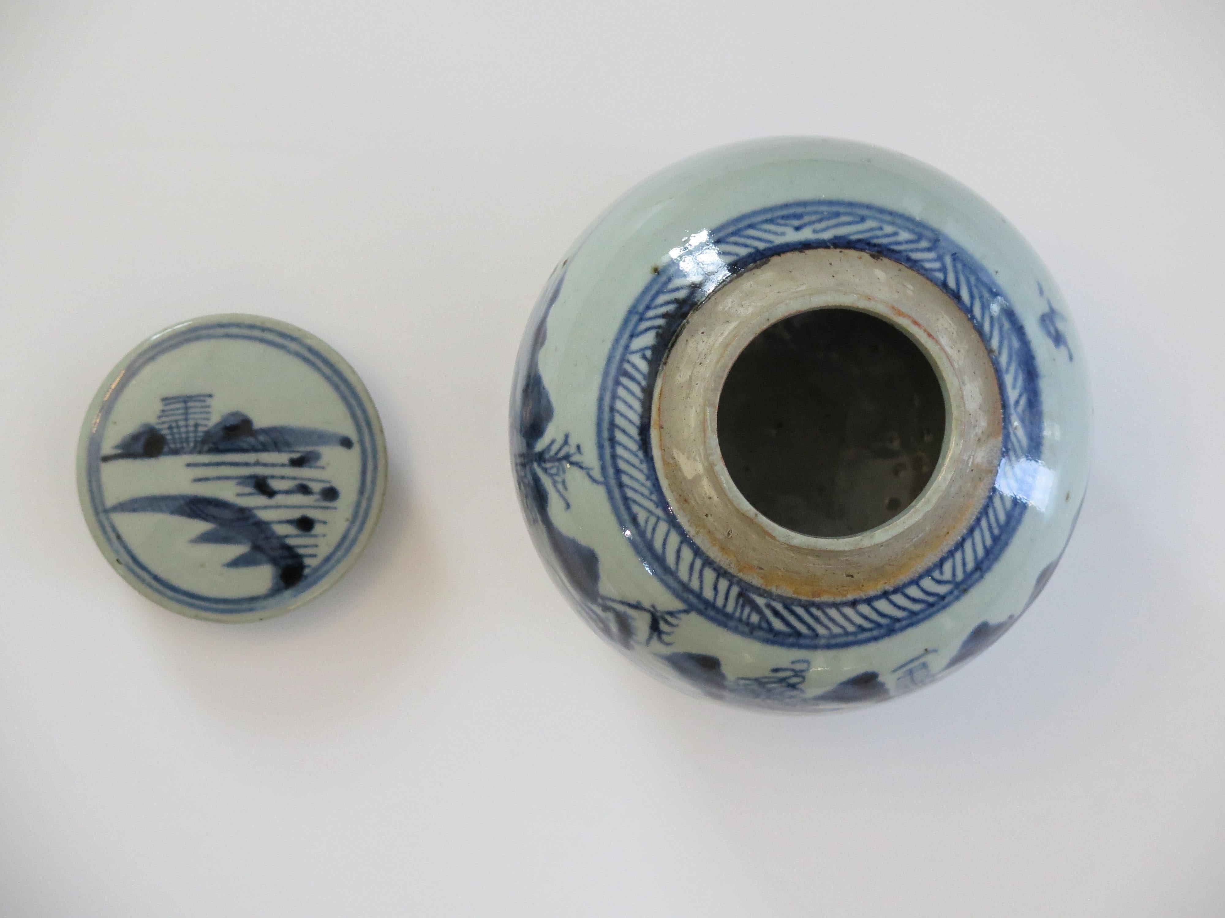 Jarra con tapa azul y blanca de exportación china  Porcelana pintada a mano, s. XVIII Qing 4