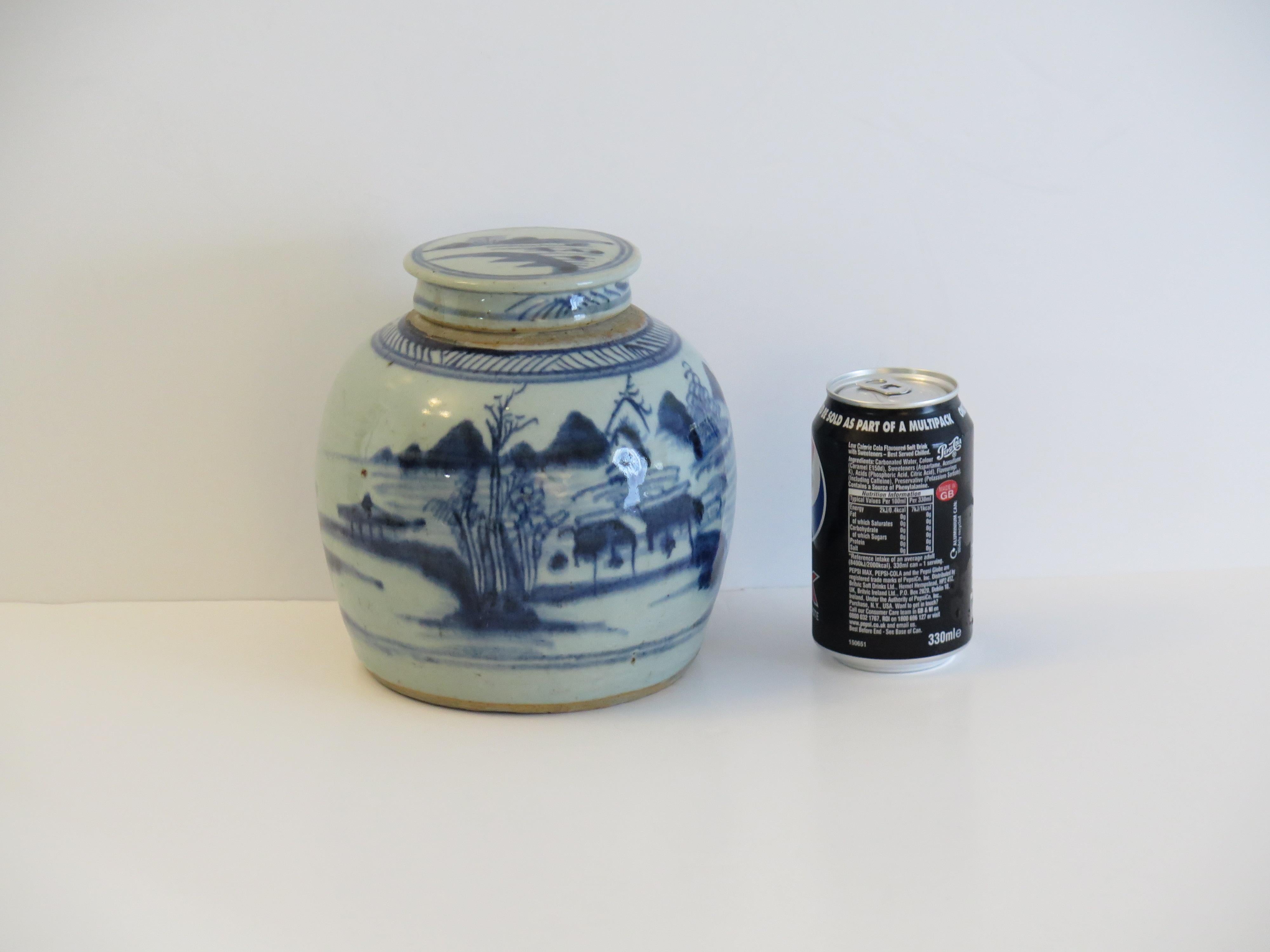 Chinese Export Blue and White Lidded Jar  Porcelain Hand Painted, Qing 18th C For Sale 9