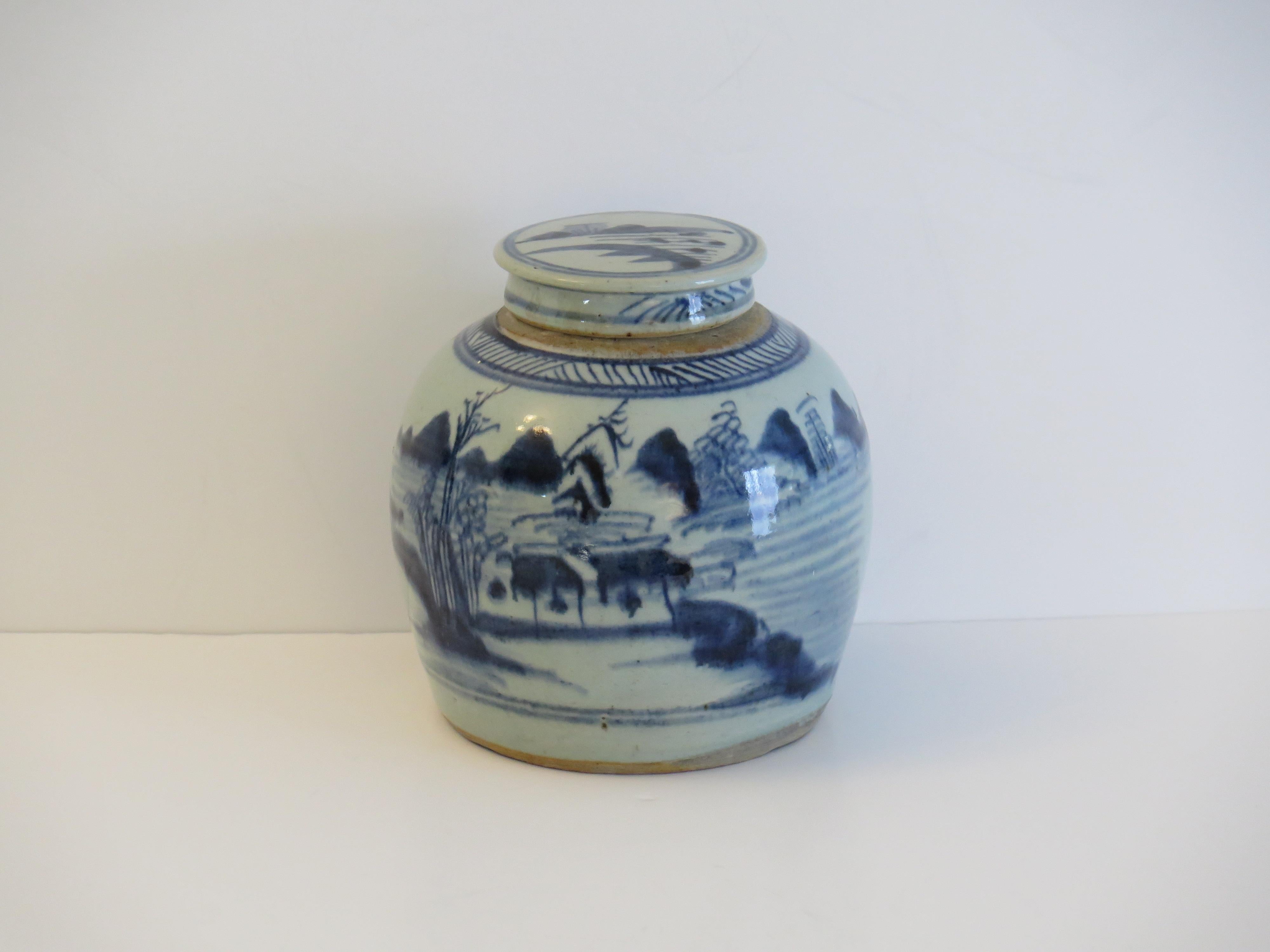 Chinese Export Blue and White Lidded Jar  Porcelain Hand Painted, Qing 18th C For Sale 4
