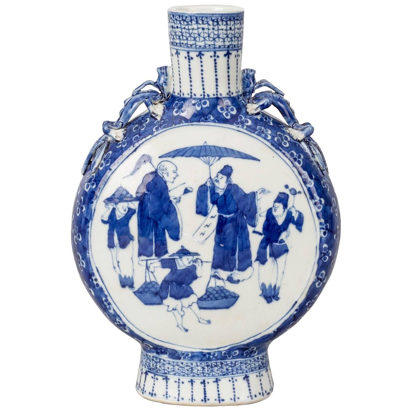 Chinese Export Blue and White Moon Flask For Sale