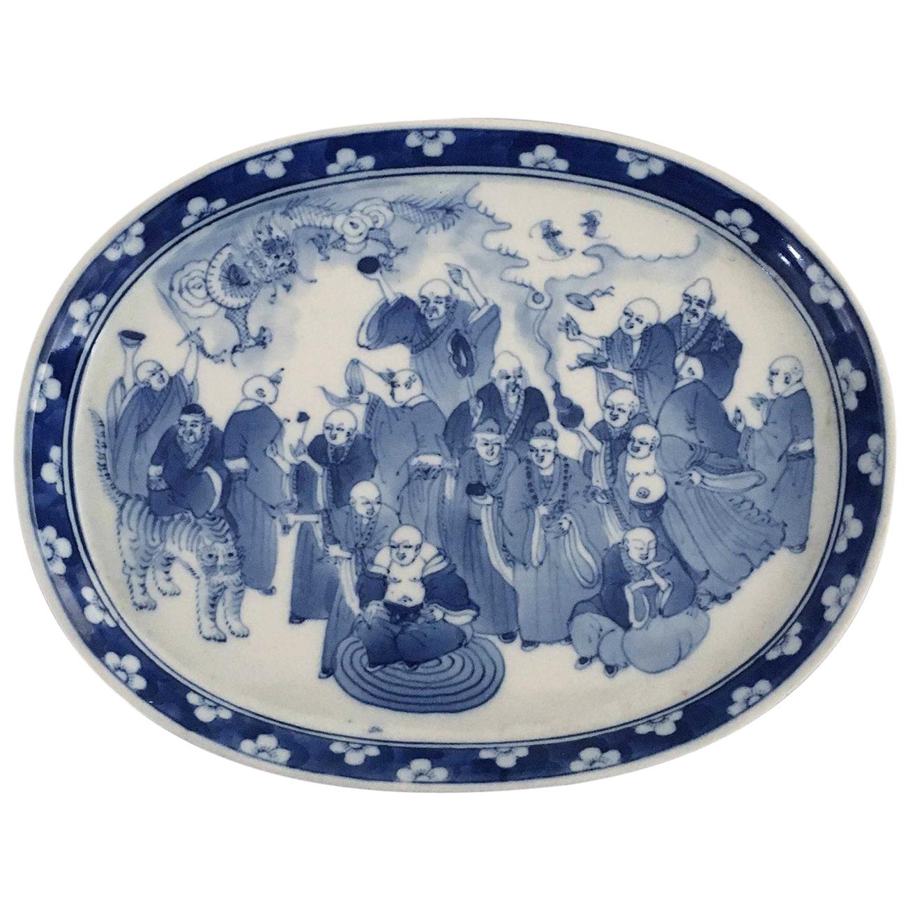Chinese Export Blue and White Oval Tray For Sale