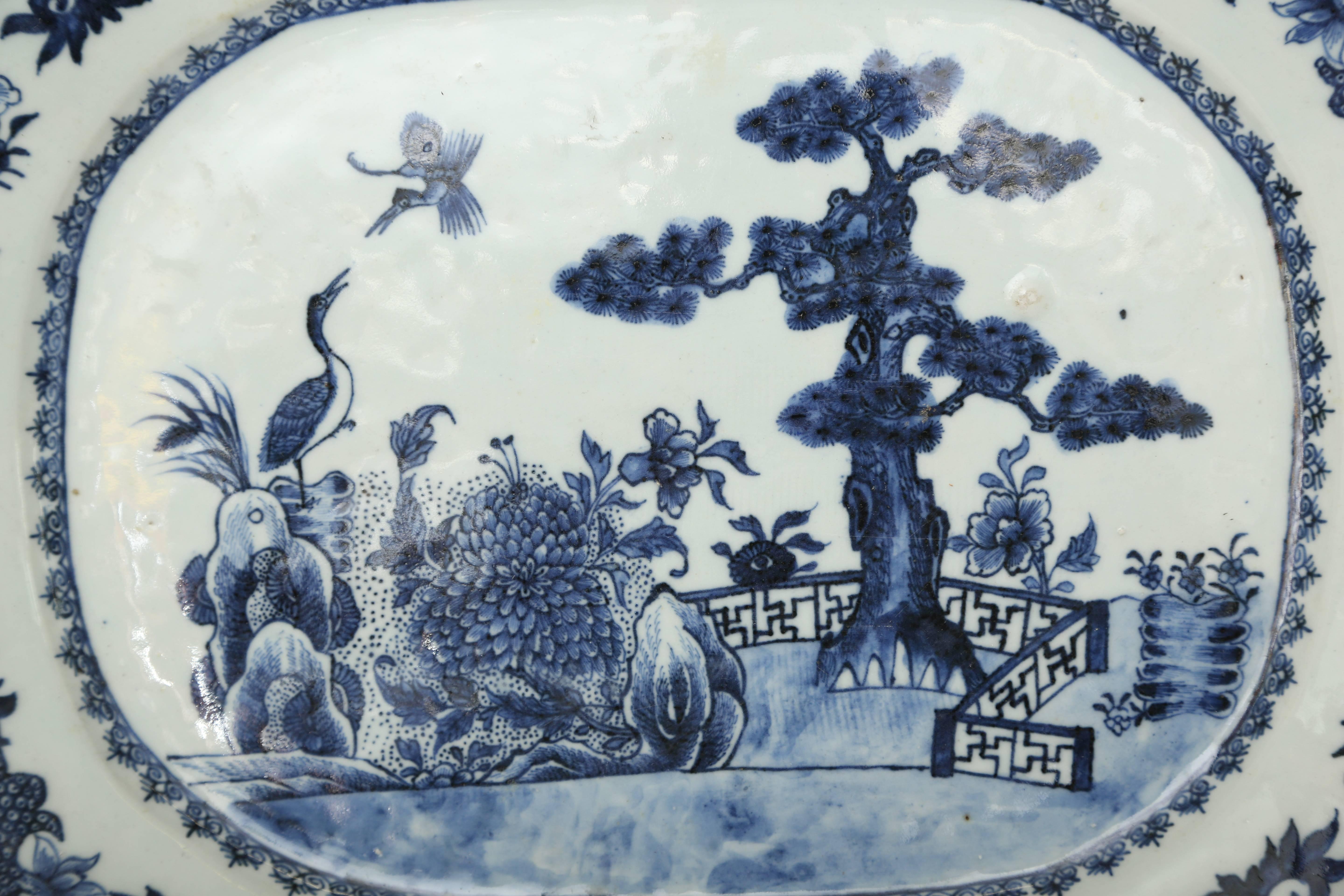 Chinese export 18th century underglaze blue cut corner meat platter.