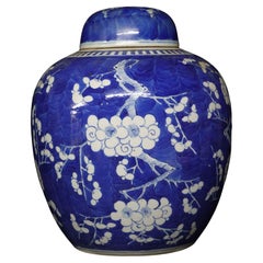 Chinese Export Blue and White Porcelain Hawthorn Rose Jar with Lid, 19th Century