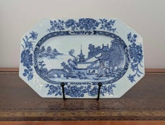 Chinese Export Blue and White Porcelain Octagonal Landscape Platter, Qianlong