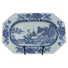 Chinese Export Blue and White Porcelain Octagonal Landscape Platter, Qianlong