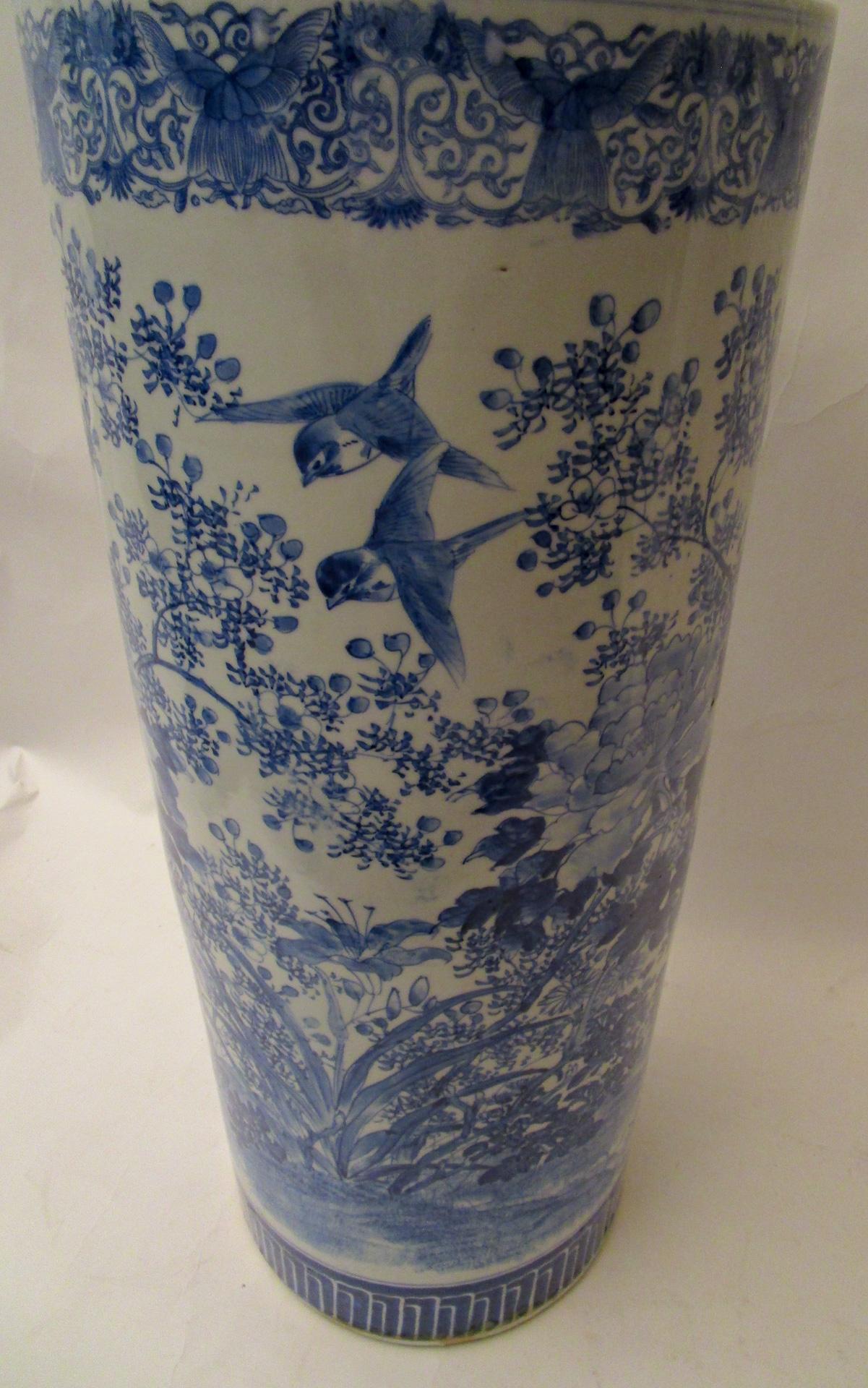 blue and white porcelain umbrella stand