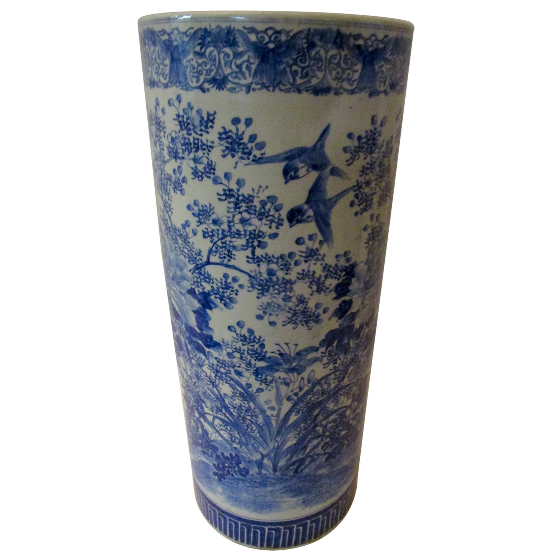 Chinese Export Blue and White Porcelain Umbrella Stand Vase
