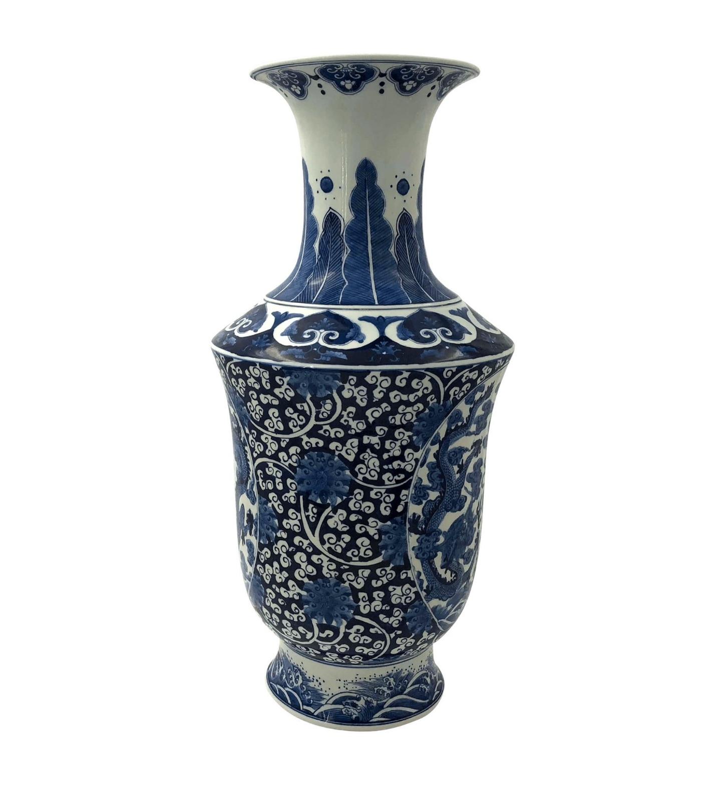 20th Century Chinese Export Blue and White Tall Vase