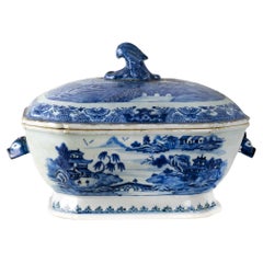 Chinese Export Blue And White Tureen and Conver, 18th Century
