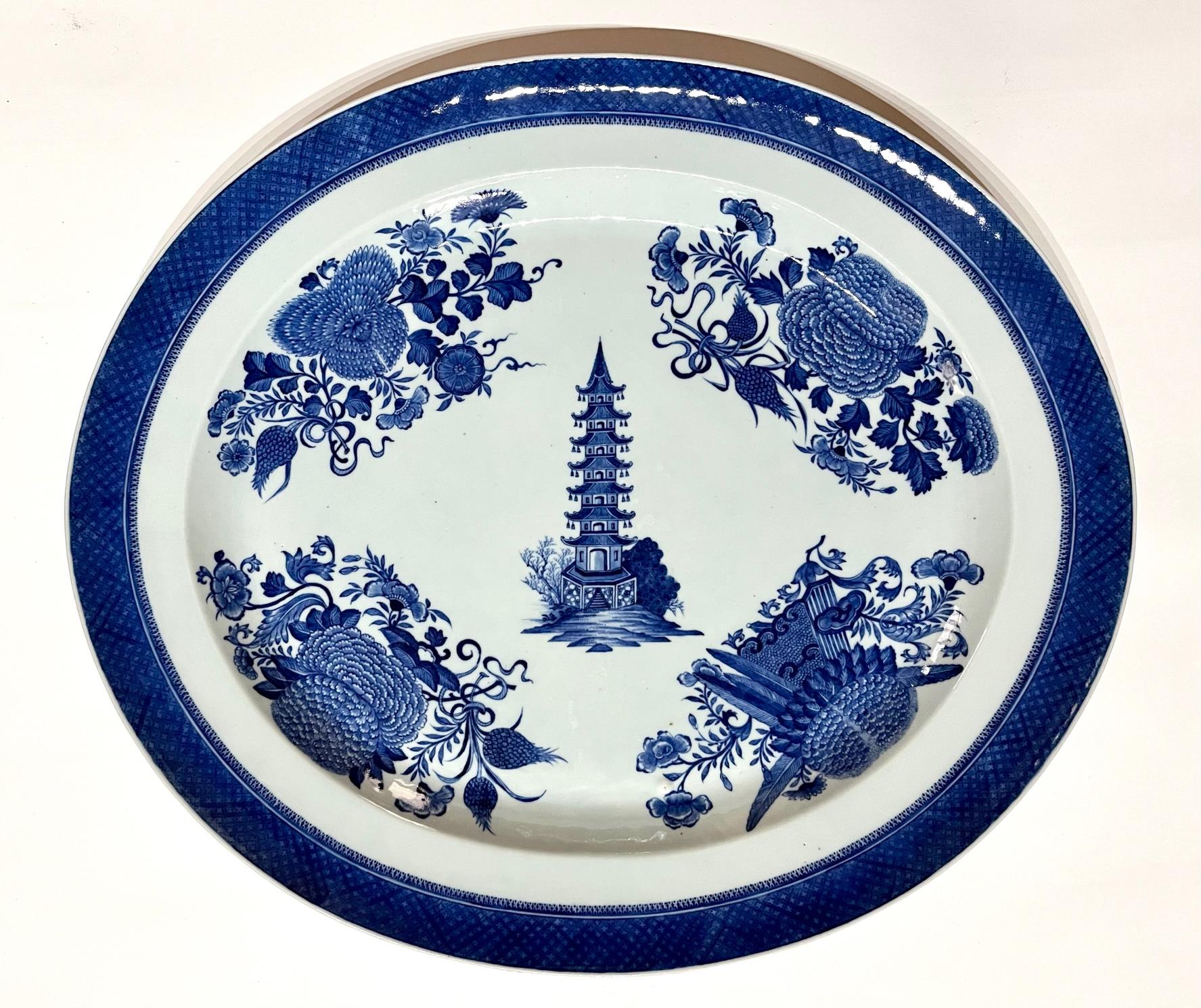 Hand-Crafted Chinese Export 'Blue Fitzhugh' Platters from the Cabot-Perkins Service, c. 1812 For Sale