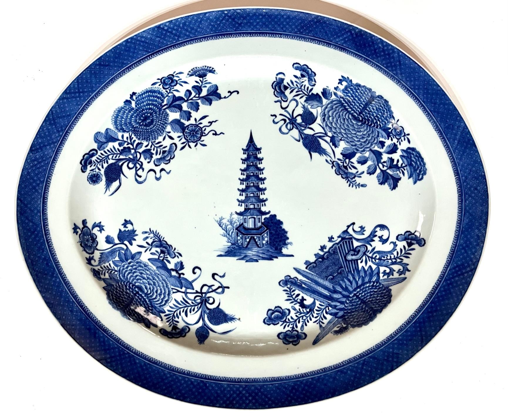 Early 19th Century Chinese Export 'Blue Fitzhugh' Platters from the Cabot-Perkins Service, c. 1812 For Sale