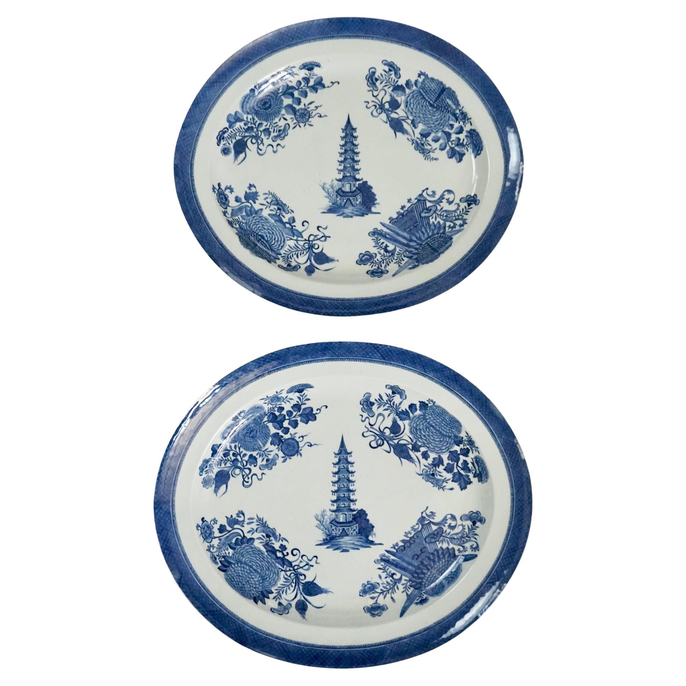 Chinese Export 'Blue Fitzhugh' Platters from the Cabot-Perkins Service, c. 1812 For Sale