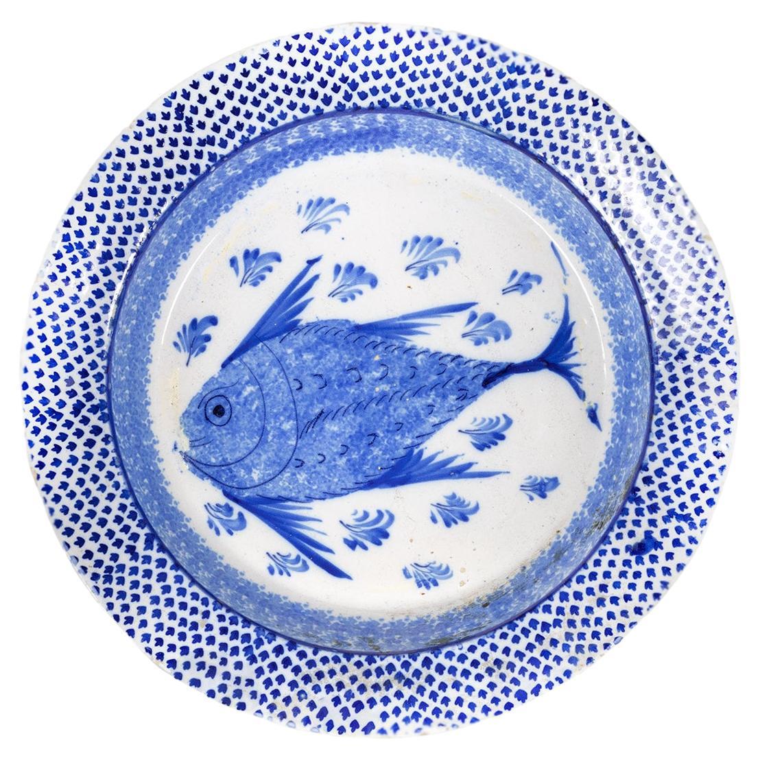 Chinese Export, Blue Porcelain Fish Platter, 19th Century For Sale