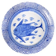 Chinesischer Export, Fischteller aus blauem Porzellan, 19. Jahrhundert