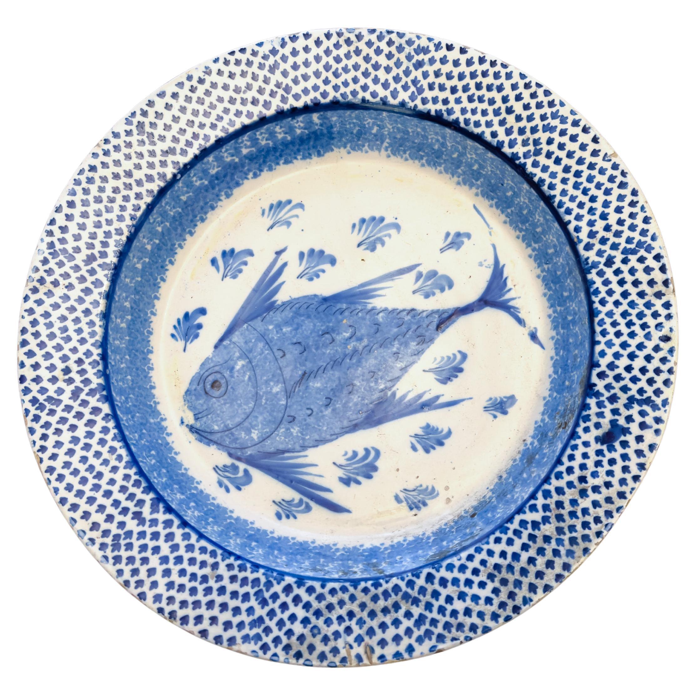 Chinese Export, Blue Porcelain Fish Platter, 19th Century For Sale