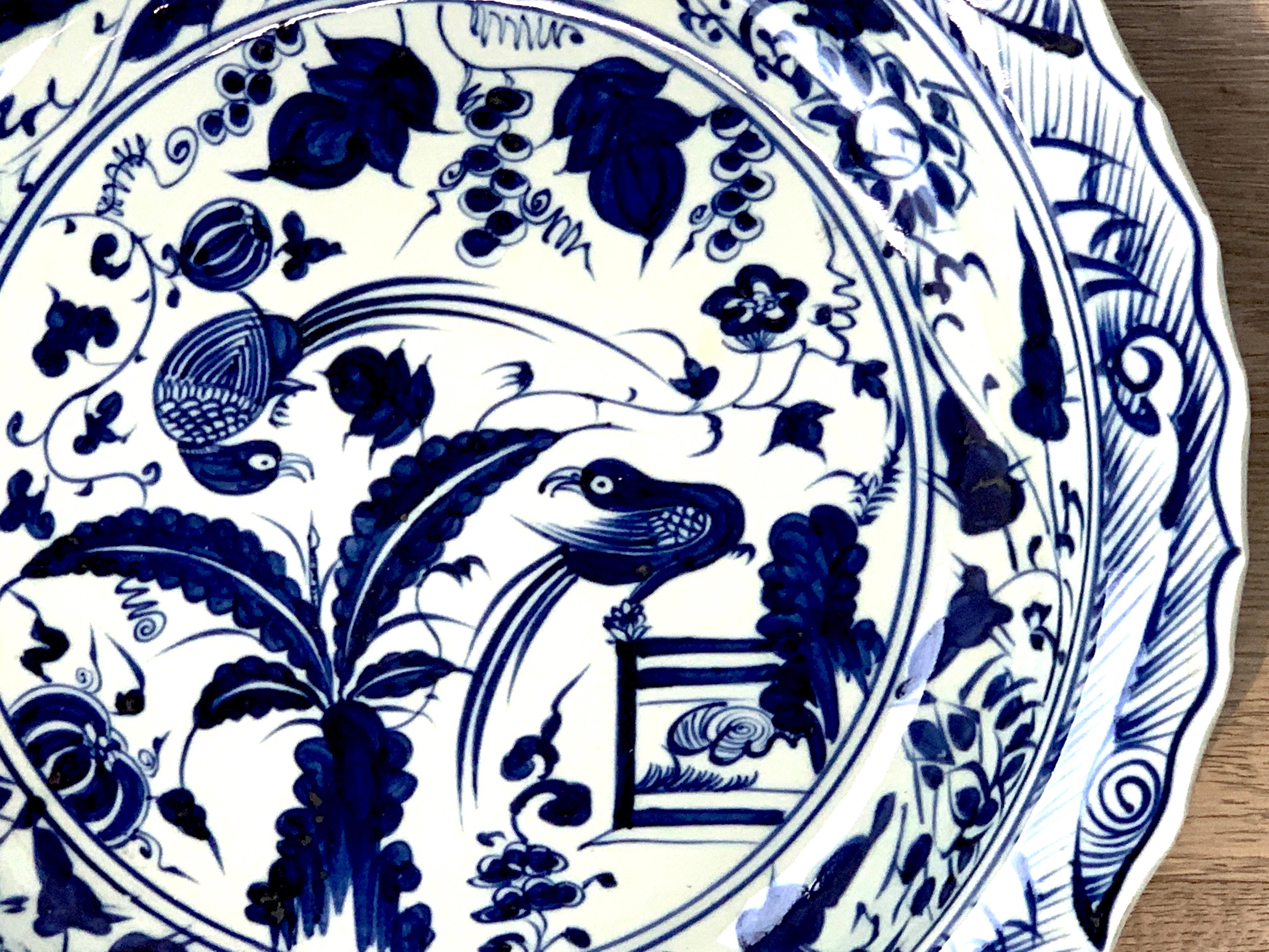 20th Century Chinese Export Blue and White Charger Bird Motif Charger For Sale