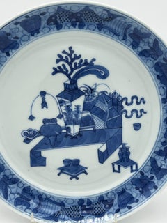 Chinese export blue & white plate, ‘precious objects’, c.1780