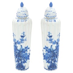 Chinese Export Blue/ White Porcelain Covered Urns
