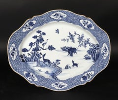 Chinese Export Blue & White Porcelain Shaped Dish with Buffalo and Deer