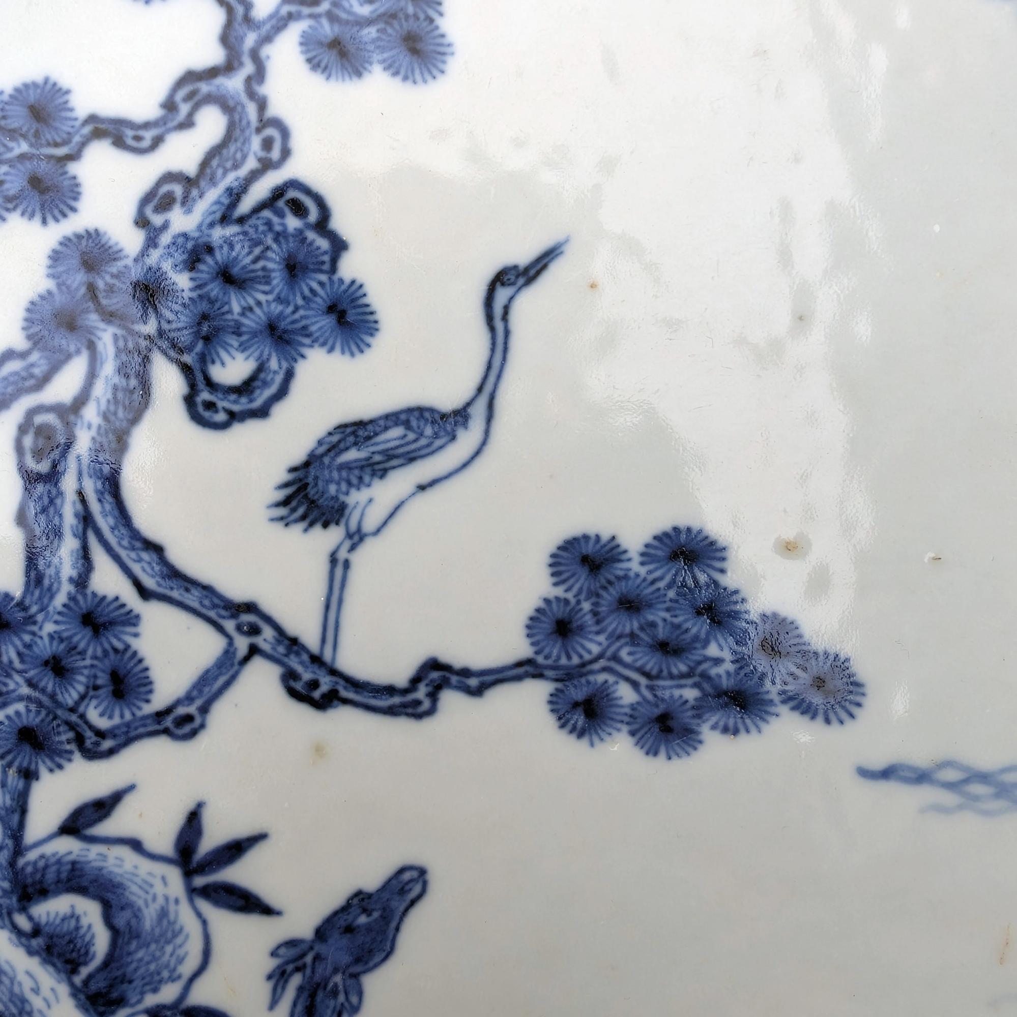 Plat en forme de buffle et de cerf en porcelaine bleue et blanche exporté de Chine Bon état - En vente à Downingtown, PA