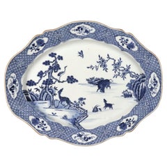 Chinese Export Blue & White Porcelain Shaped Dish with Buffalo and Deer