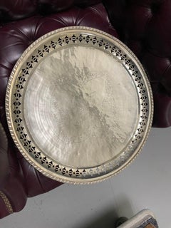 Chinese Export Brass Charger with Fretwork Border and Etched Decoration, Signed