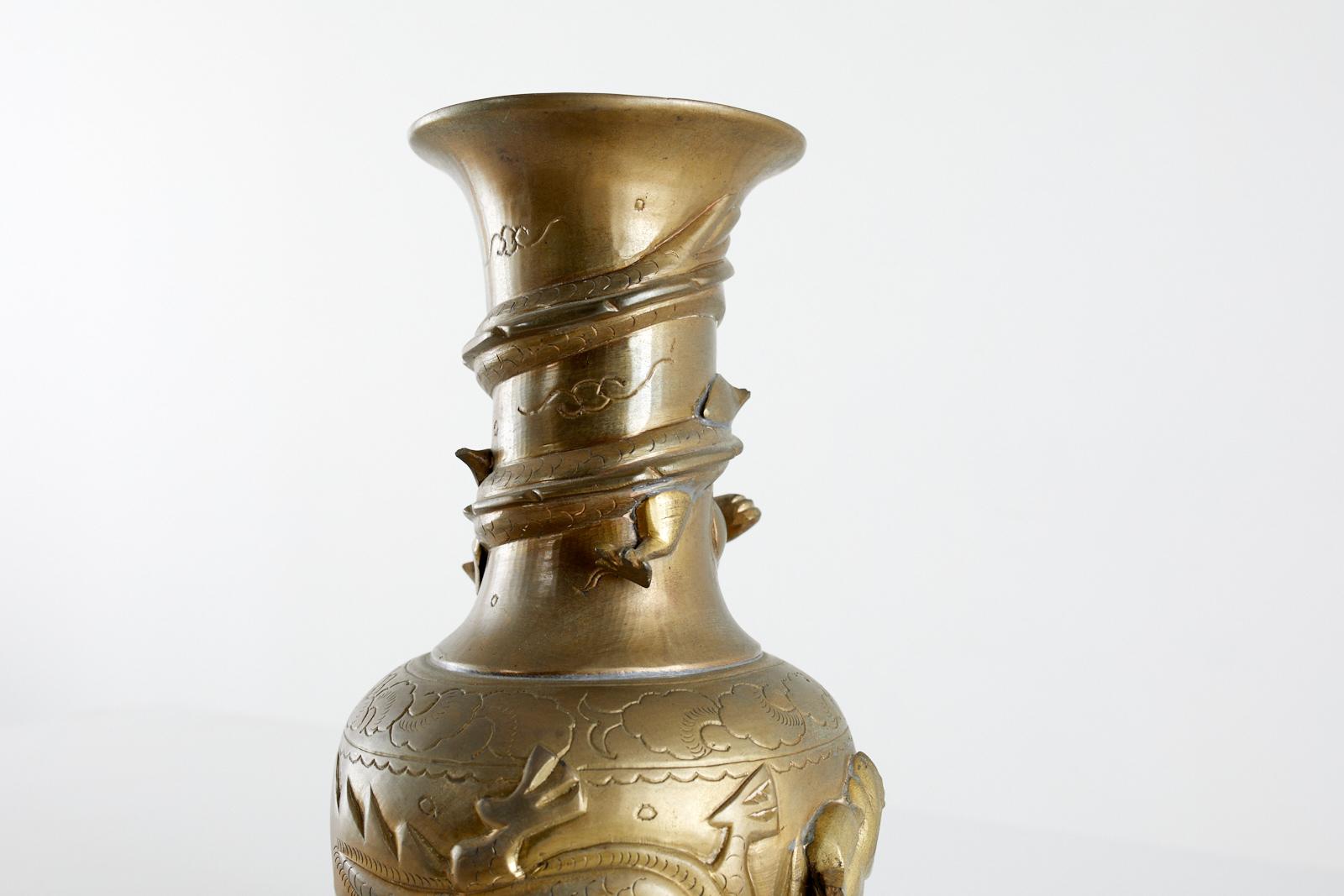 Chinese Export Brass High Relief Dragon Vase 3