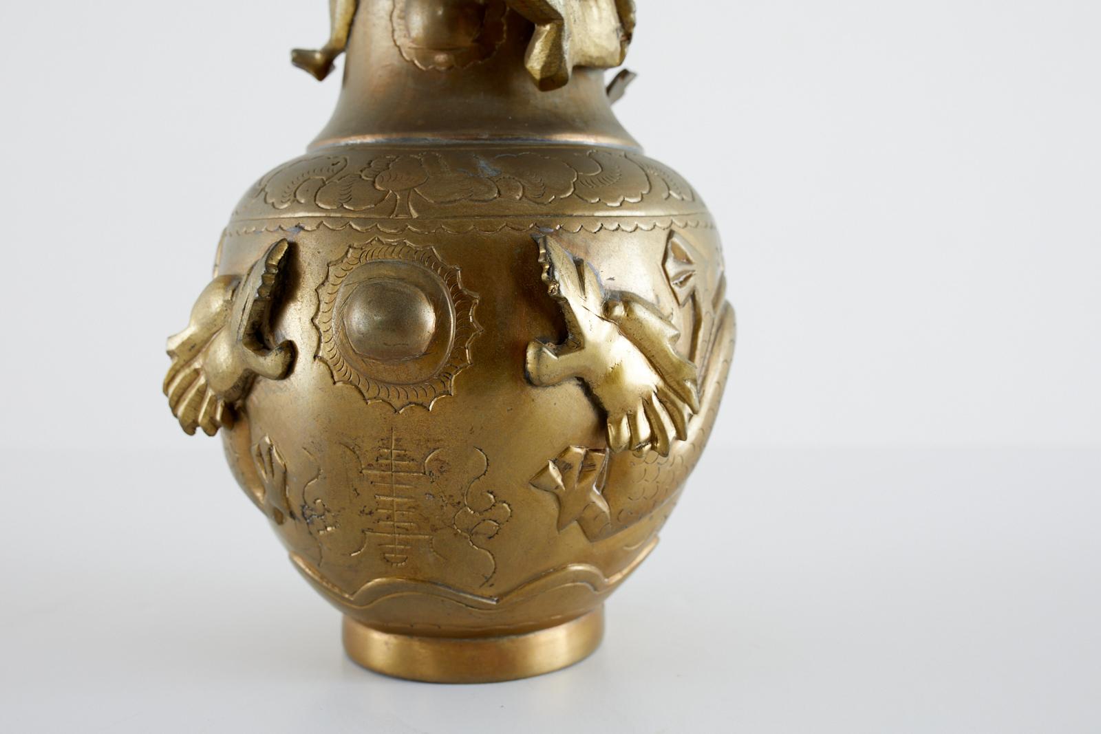 antique chinese brass dragon vase