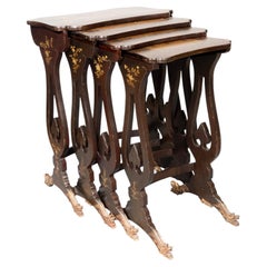 Chinese Export Brown Lacquer Quartetto Tables