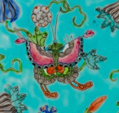 Chinese Export Butterfly Motif Turquoise Plates, 2