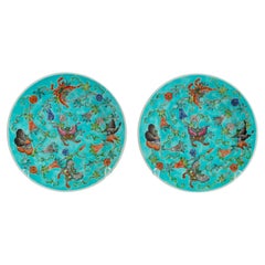 Chinese Export Butterfly Motif Turquoise Plates, 2