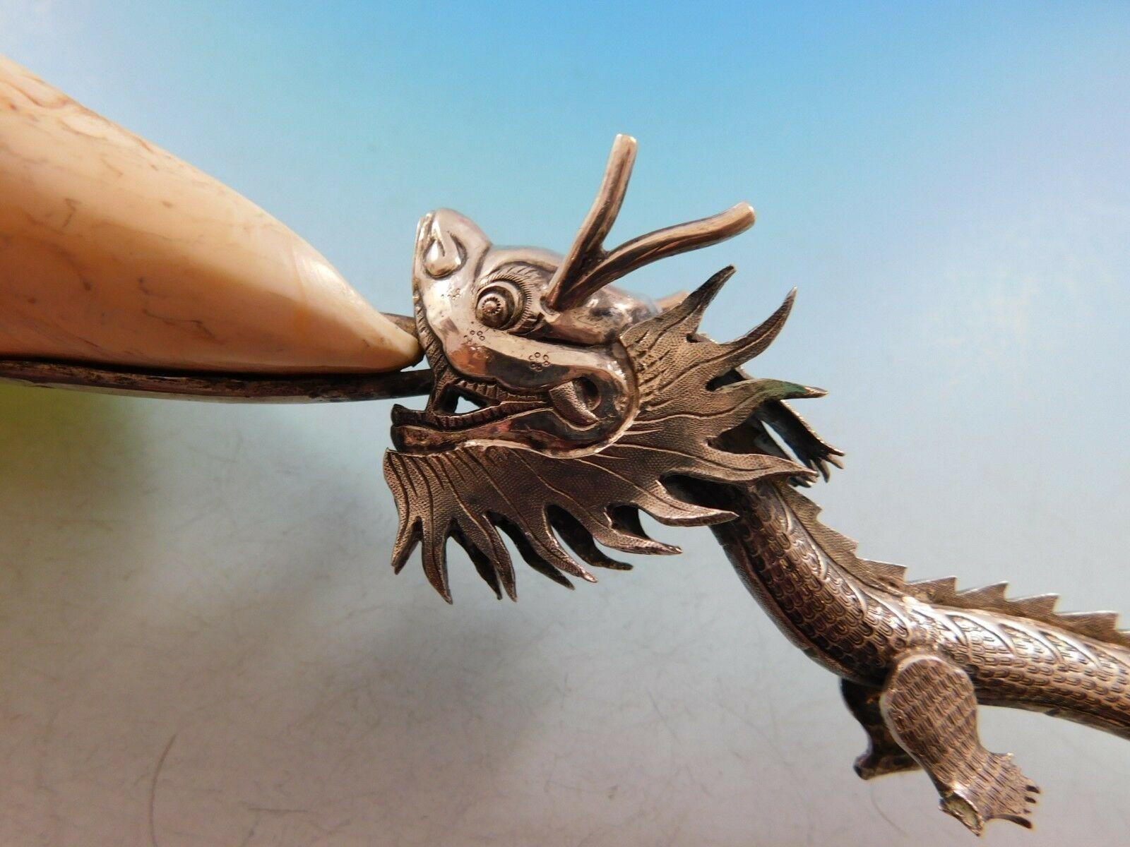 Chinese Export by Unknown Sterling Silver Serving Spoon Realistic Dragon In Excellent Condition In Big Bend, WI